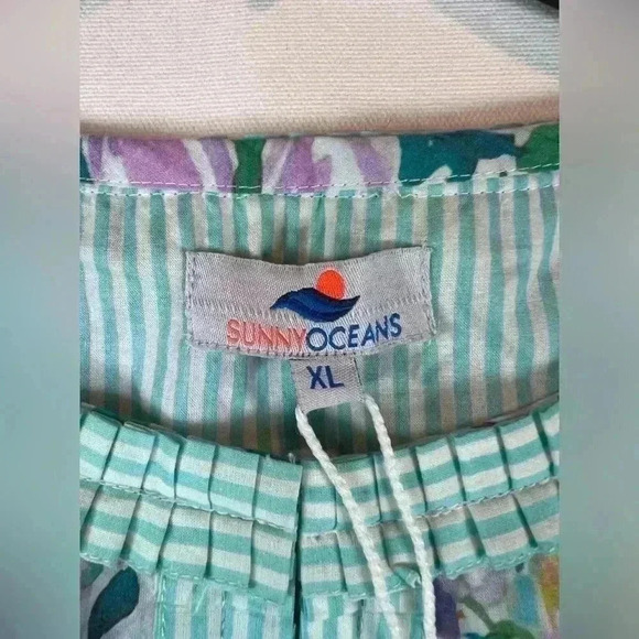 NEW Sunny Oceans sleeveless sheath dress w/ contrast print pleated trim size XL - Picture 3 of 9